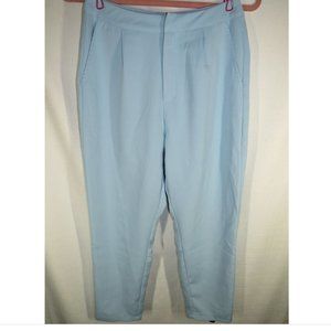 Blue Pleated Cropped Trousers, Pockets